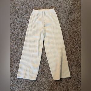 Cream Ribbed Wide-Leg Pants